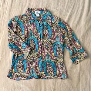 H & G 100% Silk Paisley Design Half Sleeve Blouse Beautiful! S/M